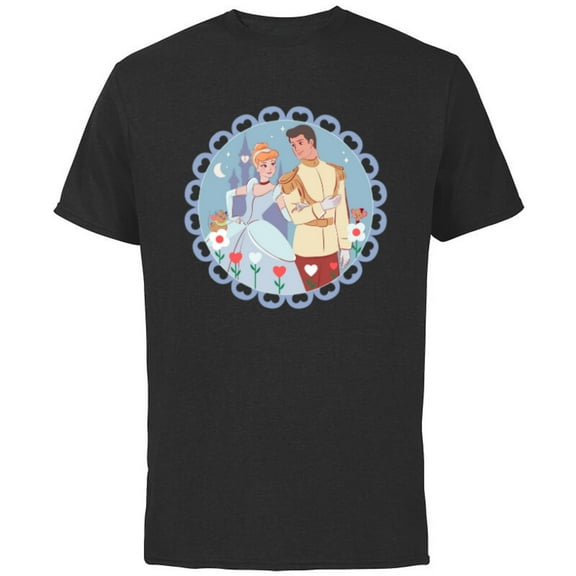 Disney Princess Cinderella & Prince Charming Valentine’s Day - Short Sleeve Cotton T-Shirt for Adults - Customized-Black