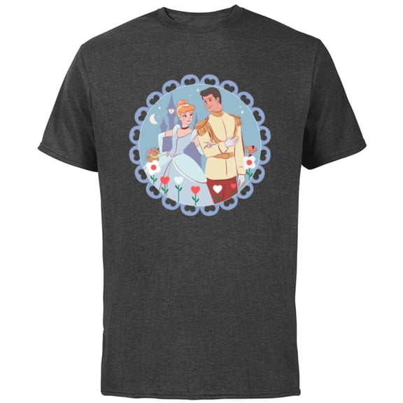 Disney Princess Cinderella & Prince Charming Valentine’s Day - Short Sleeve Cotton T-Shirt for Adults - Customized-Charcoal