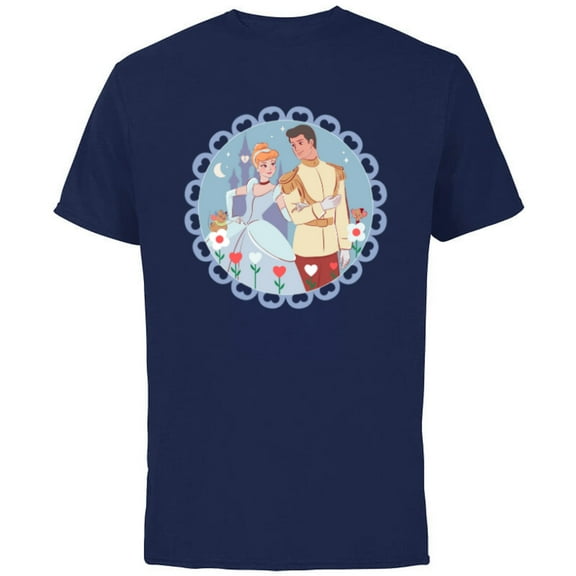 Disney Princess Cinderella & Prince Charming Valentine’s Day - Short Sleeve Cotton T-Shirt for Adults - Customized-Navy