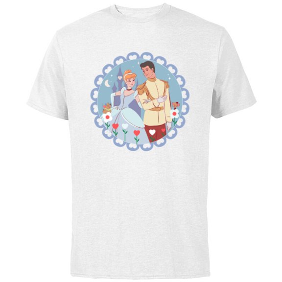 Disney Princess Cinderella & Prince Charming Valentine’s Day - Short Sleeve Cotton T-Shirt for Adults - Customized-White