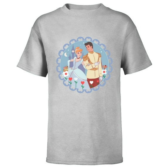 Disney Princess Cinderella & Prince Charming Valentine’s Day - Short Sleeve T-Shirt for Kids - Customized-Athletic Heather