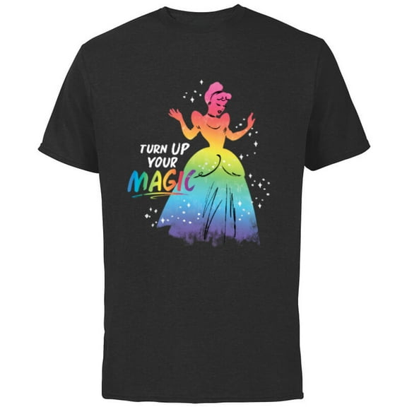 Disney Princess Cinderella Rainbow Turn Up Your Magic- Short Sleeve Cotton T-Shirt for Adults - Customized-Black