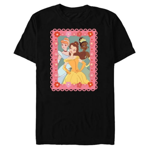 Disney Princess Cinderella Tiana Belle Valentine Day Friends - Short Sleeve Blended T-Shirt for Adults - Customized-Black