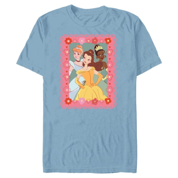 Disney Princess Cinderella Tiana Belle Valentine Day Friends - Short Sleeve Blended T-Shirt for Adults - Customized-Ocean Blue