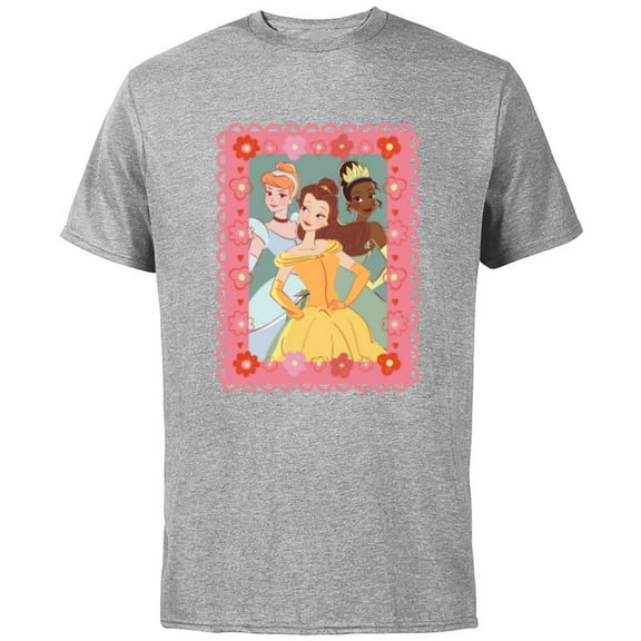 Disney Princess Cinderella Tiana Belle Valentine Day Friends - Short Sleeve Cotton T-Shirt for Adults - Customized-Athletic Heather