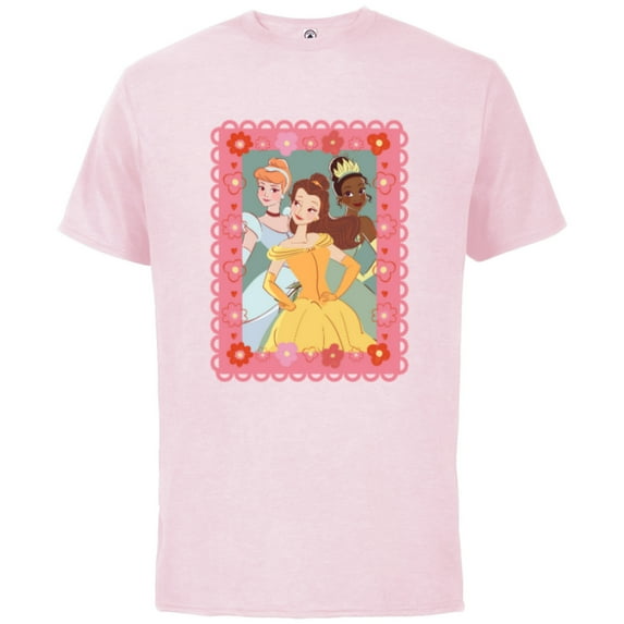 Disney Princess Cinderella Tiana Belle Valentine Day Friends - Short Sleeve Cotton T-Shirt for Adults - Customized-Soft Pink