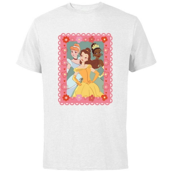 Disney Princess Cinderella Tiana Belle Valentine Day Friends - Short Sleeve Cotton T-Shirt for Adults - Customized-White