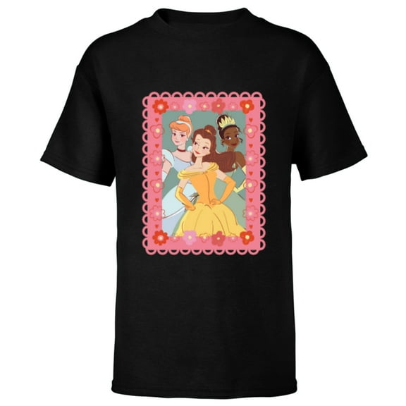 Disney Princess Cinderella Tiana Belle Valentine Day Friends - Short Sleeve T-Shirt for Kids - Customized-Black