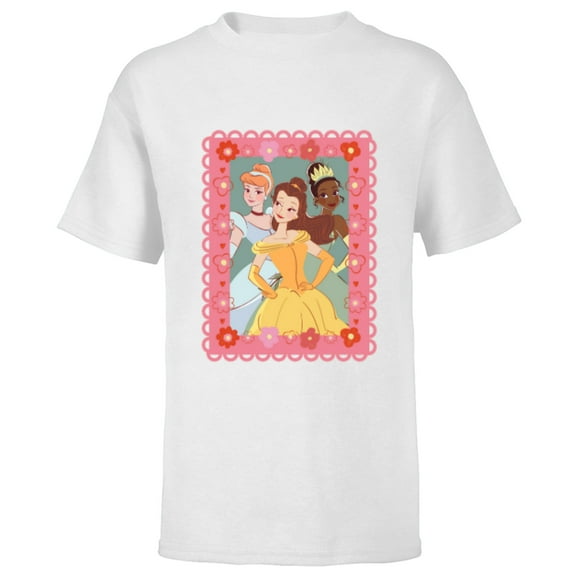 Disney Princess Cinderella Tiana Belle Valentine Day Friends - Short Sleeve T-Shirt for Kids - Customized-White