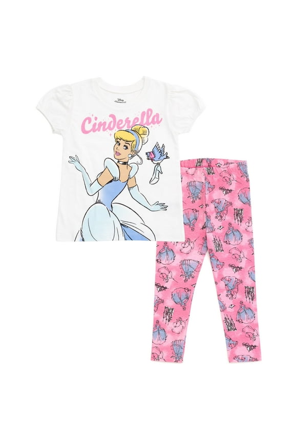 Princess Cinderella Toddler Girls T-Shirt and Capri Leggings Outfit Set Cinderella Pink 3T
