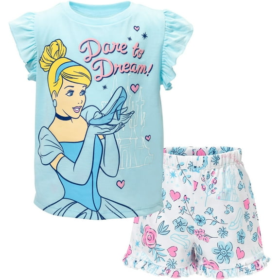 Disney Princess Cinderella Toddler Girls T-Shirt and French Terry Shorts Outfit Set Toddler to Big Kid