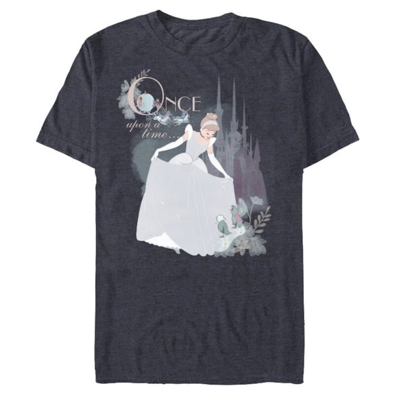 Disney Princess Cinderella Vintage Once Upon a Time T-Shirt- Short Sleeve Blended T-Shirt for Adults - Customized-Navy Heather