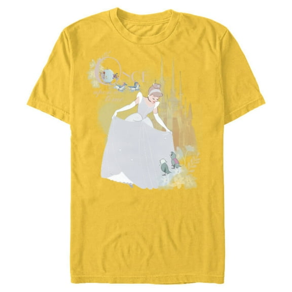 Disney Princess Cinderella Vintage Once Upon a Time T-Shirt- Short Sleeve Blended T-Shirt for Adults - Customized-Yellow
