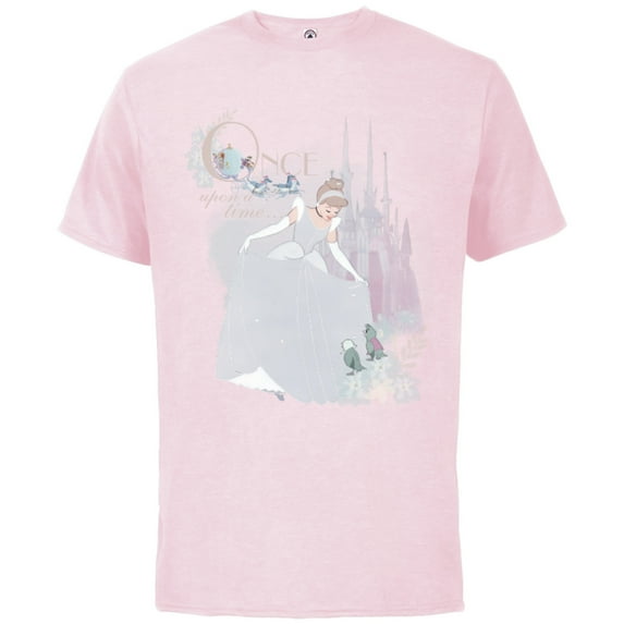 Disney Princess Cinderella Vintage Once Upon a Time T-Shirt - Short Sleeve Cotton T-Shirt for Adults - Customized-Soft Pink