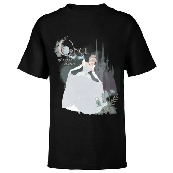 Disney Princess Cinderella Vintage Once Upon a Time T-Shirt - Short Sleeve T-Shirt for Kids - Customized-Black