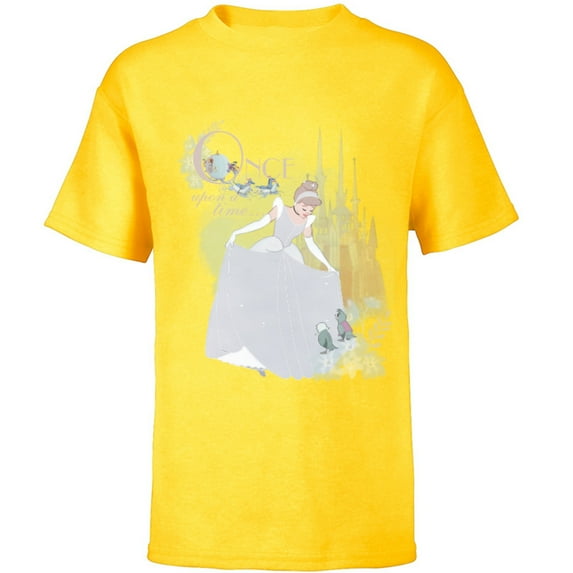 Disney Princess Cinderella Vintage Once Upon a Time T-Shirt - Short Sleeve T-Shirt for Kids - Customized-Yellow