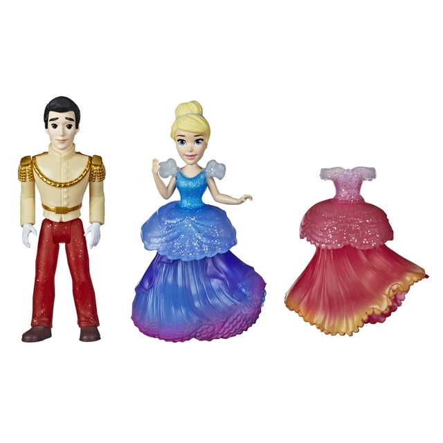 Disney Princess Cinderella and Prince Charming, with 2 Dresses Doll Playset, 4 Pieces Included