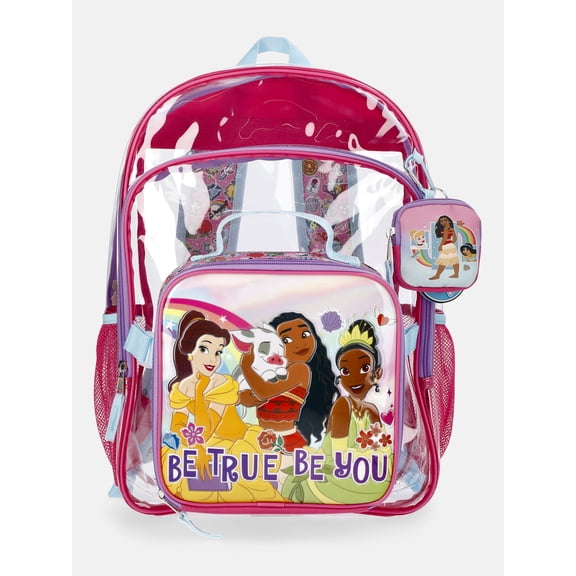 Disney Princess Clear Backpack Set with Lunch Box and Bag Charms