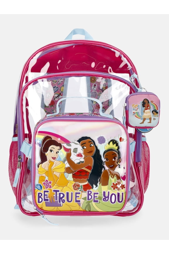 Princess Clear Backpack Set with Lunch Box and Bag Charms