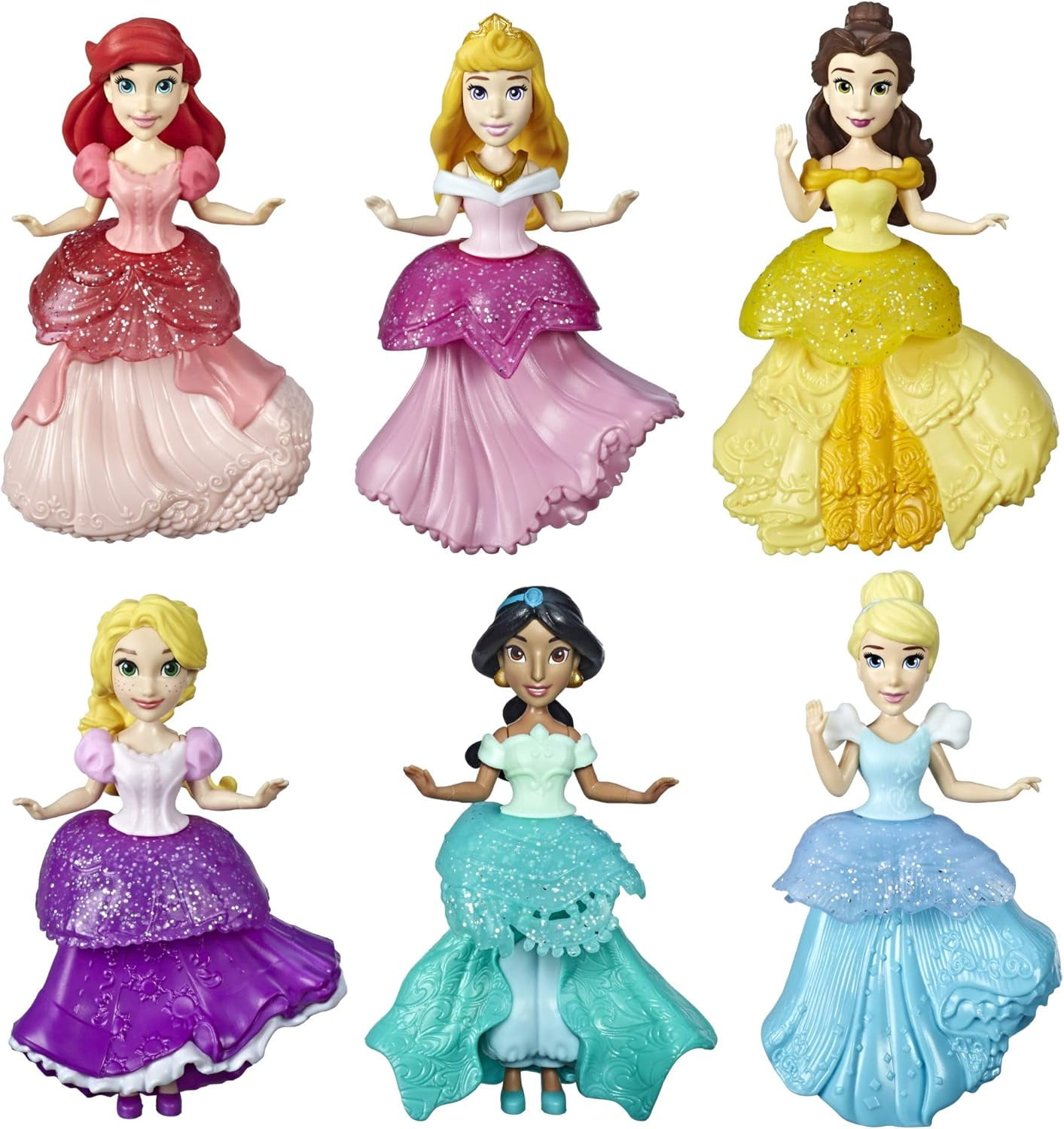 Disney Princess Collectible Dolls Set of 6 with 6 Royal Clips Fashions