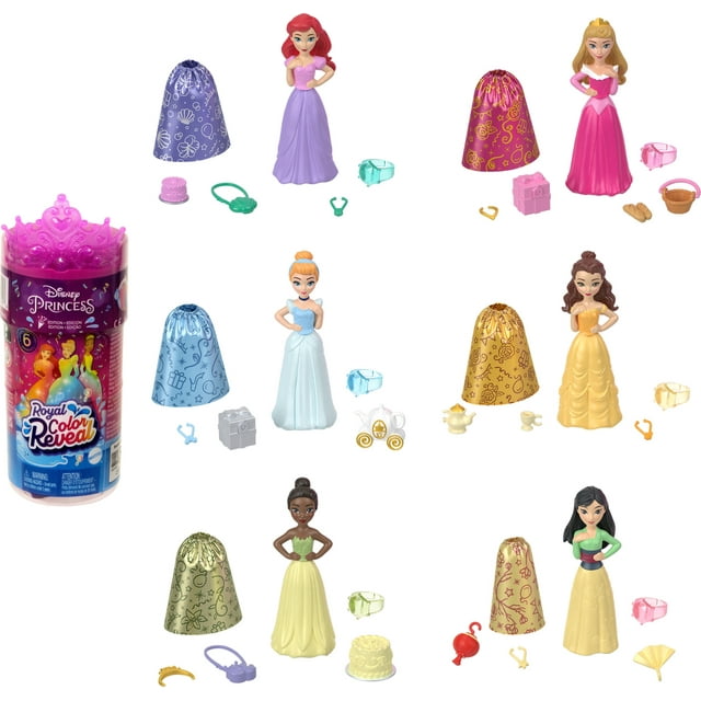 Disney Princess Royal Color Reveal Dolls, 6 Magical Surprises, Party ...