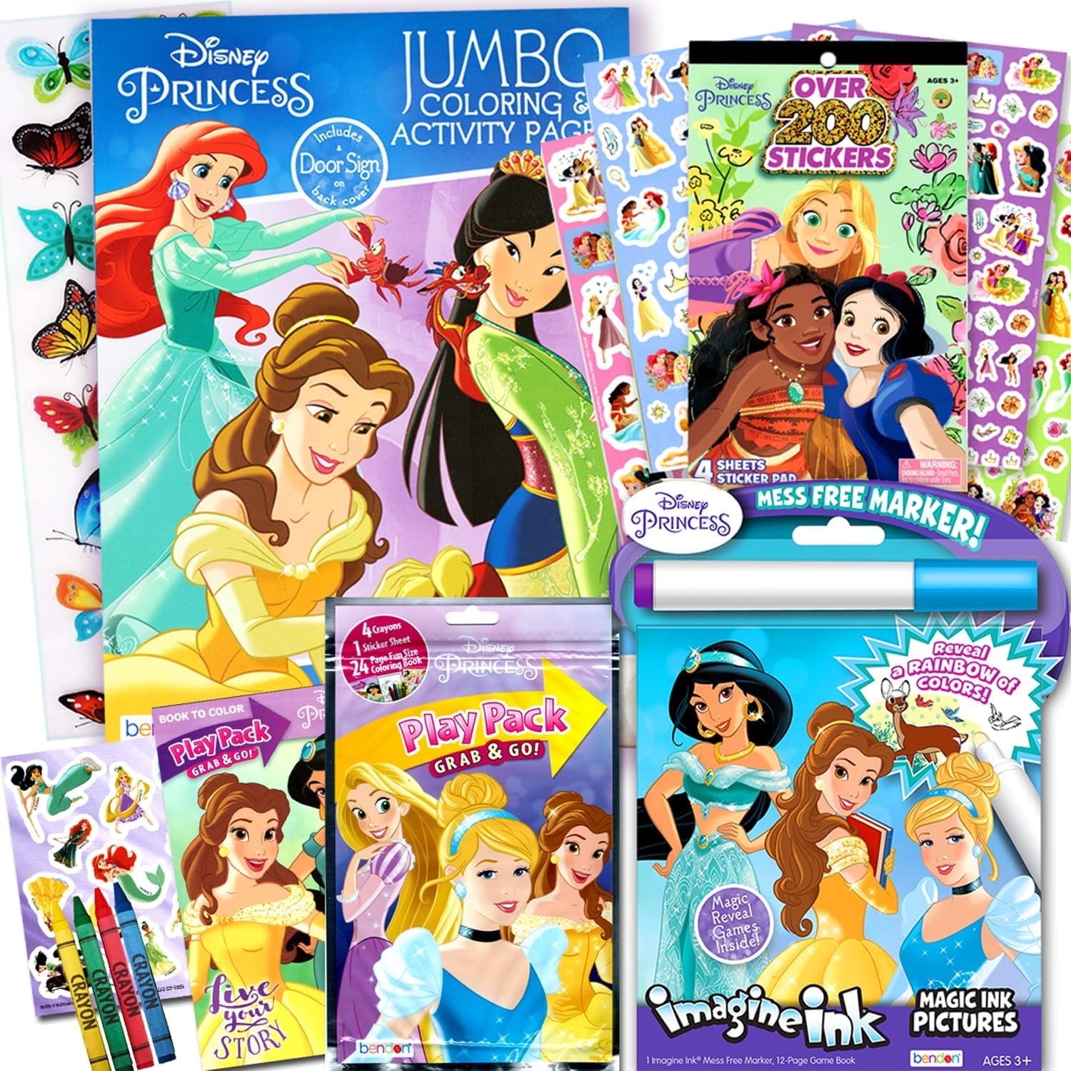 Disney Princess Coloring Book and Sticker Activity Set for Kids - Bundle with Princess Books, Princess Imagine Ink, Stickers, and More Featuring Cinderella, Rapunzel, Ariel, Belle and More