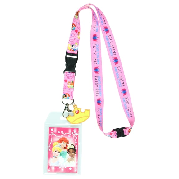 Disney Princess Create Your Own Fairy Tale Lanyard with Clear ID Holder and 2" Rubber Tiara Charm
