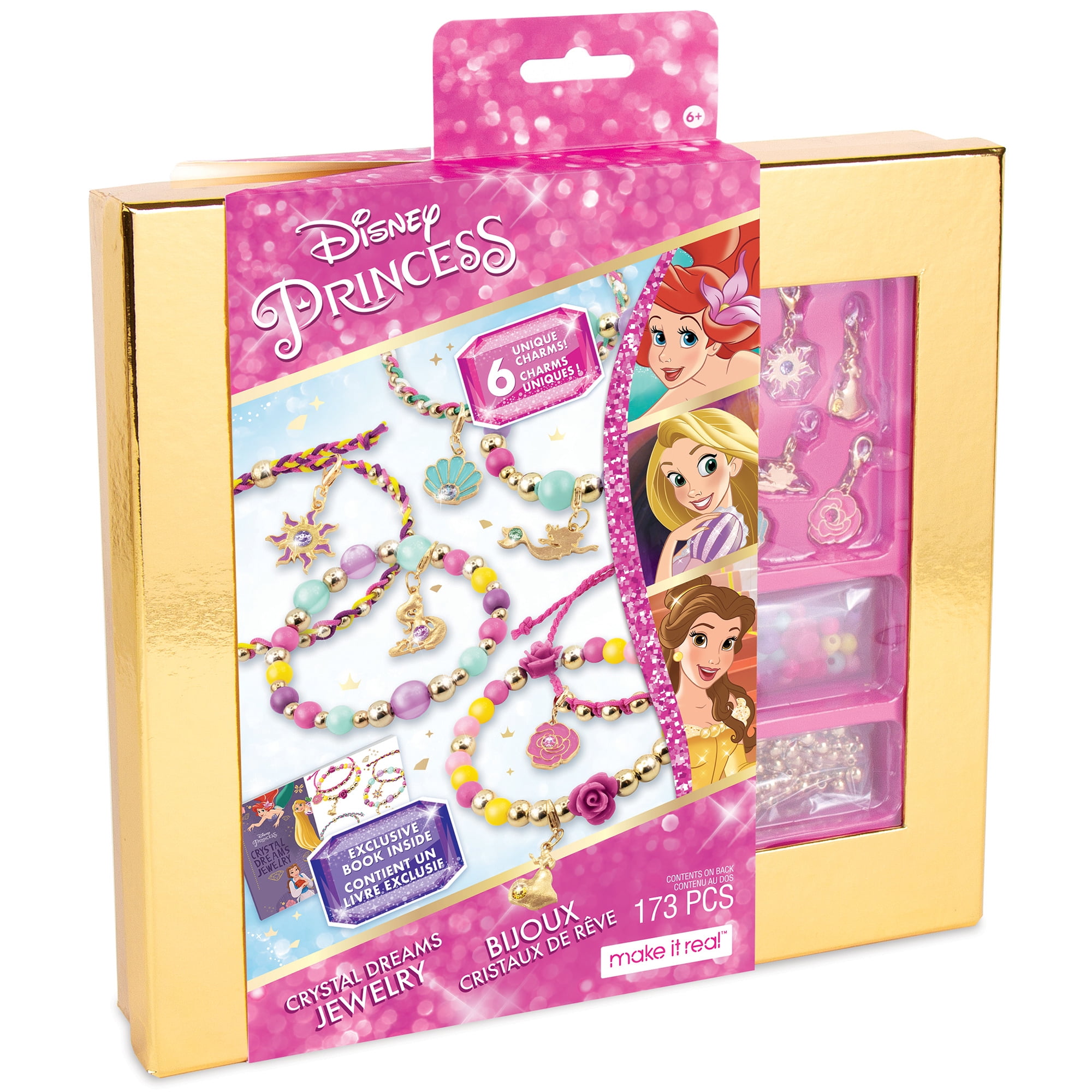 Disney Princess: Crystal Dreams Jewelry Kit - Create 6 Unique Charm Bracelets, Make It Real, 173 Pcs, Tweens & Girls, All-In-One, DIY Bead Jewelry Kit, Arts & Crafts, Kids Ages 6+