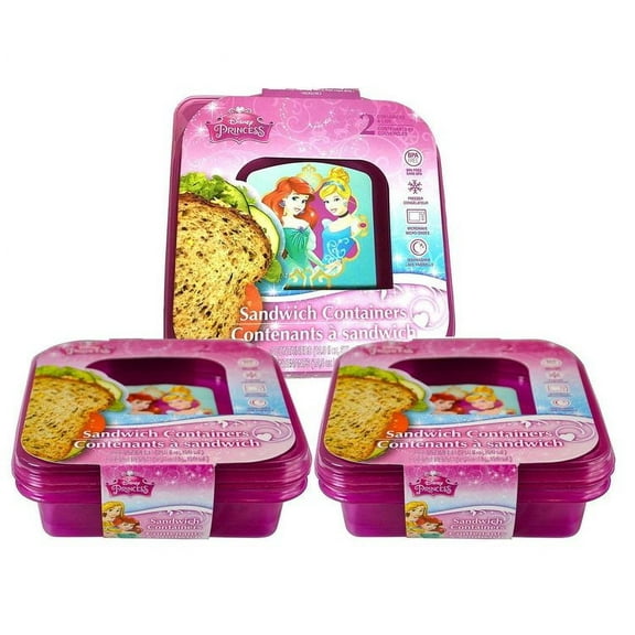 Disney Princess Disney Princess Pink Plastic Sandwich Containers (6pc Set) Novelty Character Lunch Storage