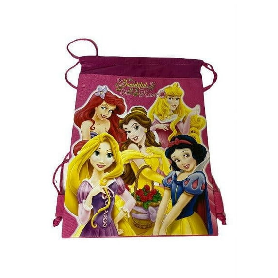 Disney Princess Drawstring String Backpack School Sport Gym Tote Bag - Dark Pink