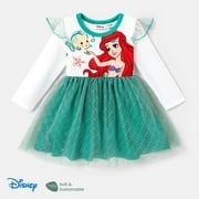 Disney Princess Dress Mermaid Costume Ariel Baby Toddler Girl Party Dresses Long Sleeve Mesh Overlay Tutu Dress Sizes 6M-6T