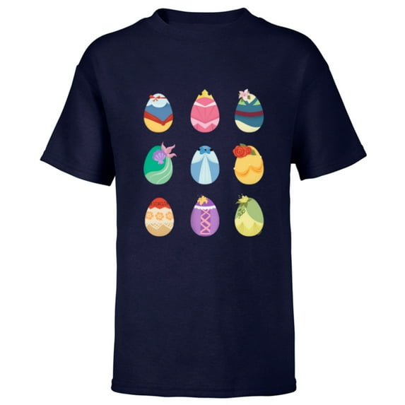 Disney Princess Easter Spring Nine Decorated Easter Eggs - Short Sleeve T-Shirt for Kids - Customized-Navy