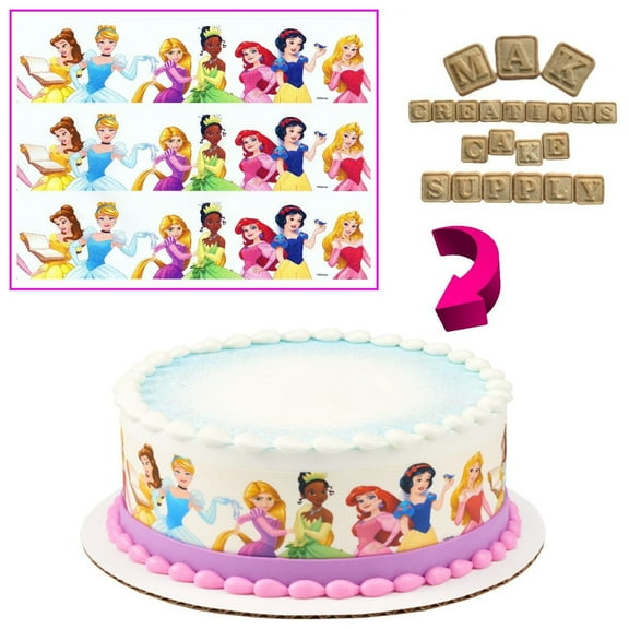 Disney Princess Edible Cake Strips ~ Cake Wrap ~ One sheet Wraps around an 8 or 9" Round Cake.