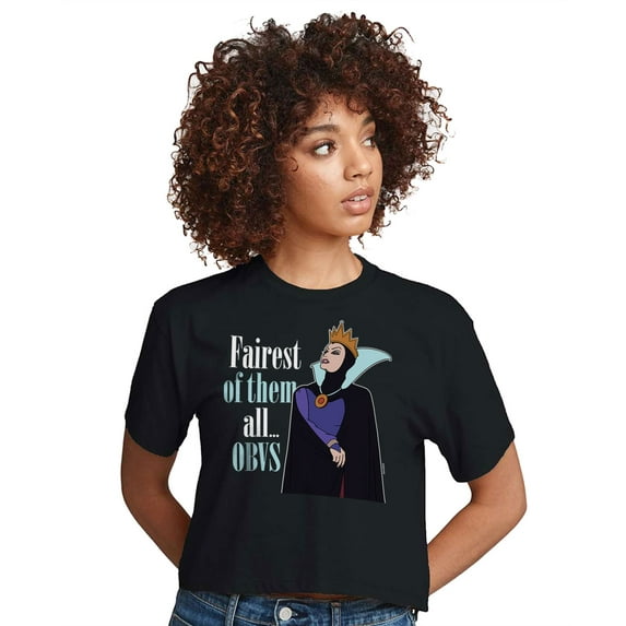 Disney Princess - Fairest of Them all Obvs - Juniors Cropped Cotton Blend T-Shirt