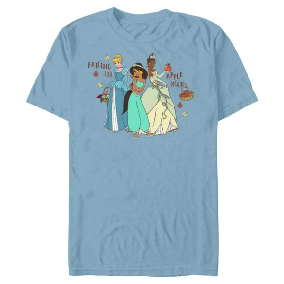 Disney Princess Falling for Apple Picking - Short Sleeve Blended T-Shirt for Adults - Customized-Ocean Blue