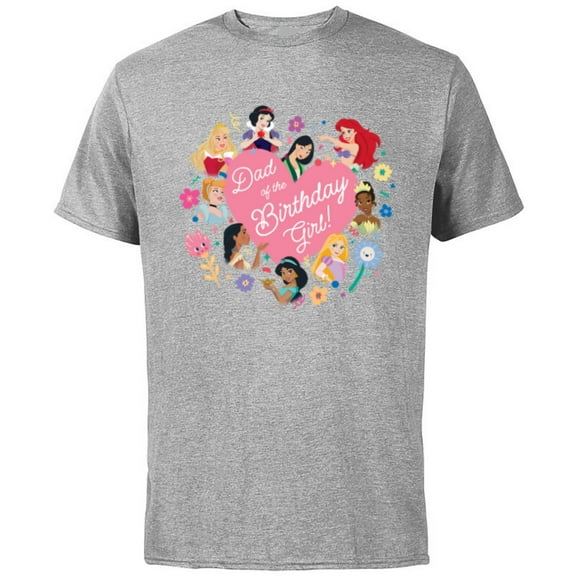 Disney Princess Family Heart Dad of the Birthday Girl - Short Sleeve Cotton T-Shirt for Adults - Customized-Athletic Heather