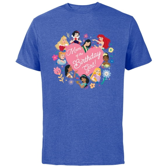 Disney Princess Family Heart Mom of the Birthday Girl - Short Sleeve Cotton T-Shirt for Adults - Customized-Royal Heather