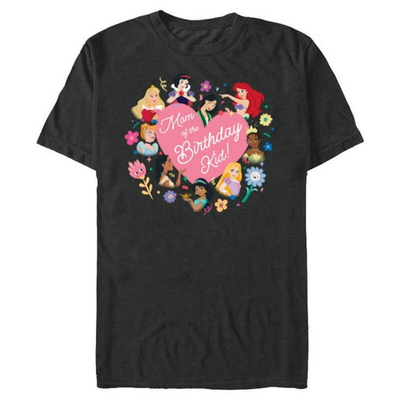 Disney Princess Family Heart Mom of the Birthday Kid - Short Sleeve Blended T-Shirt for Adults - Customized-Dark Heather
