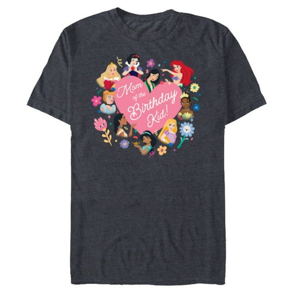 Disney Princess Family Heart Mom of the Birthday Kid - Short Sleeve Blended T-Shirt for Adults - Customized-Navy Heather