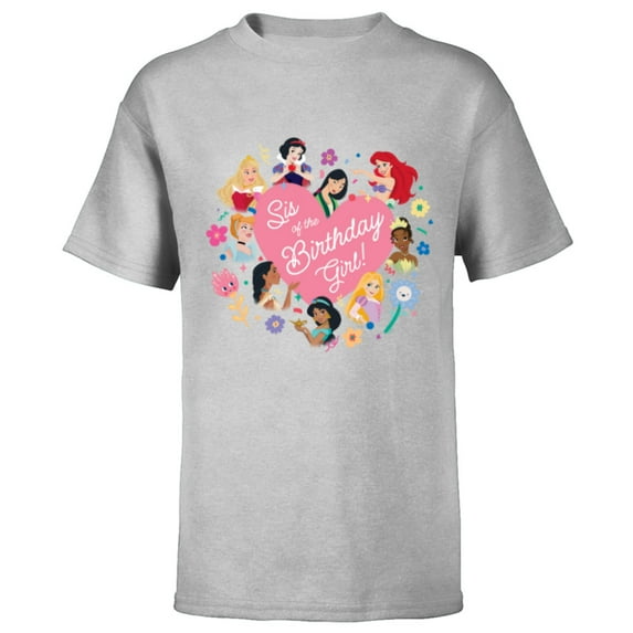 Disney Princess Family Heart Sis of the Birthday Girl - Short Sleeve T-Shirt for Kids - Customized-Athletic Heather