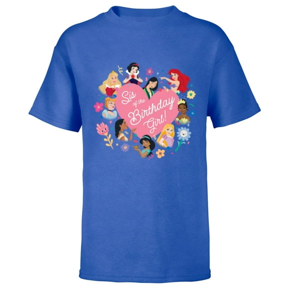 Disney Princess Family Heart Sis of the Birthday Girl - Short Sleeve T-Shirt for Kids - Customized-Royal