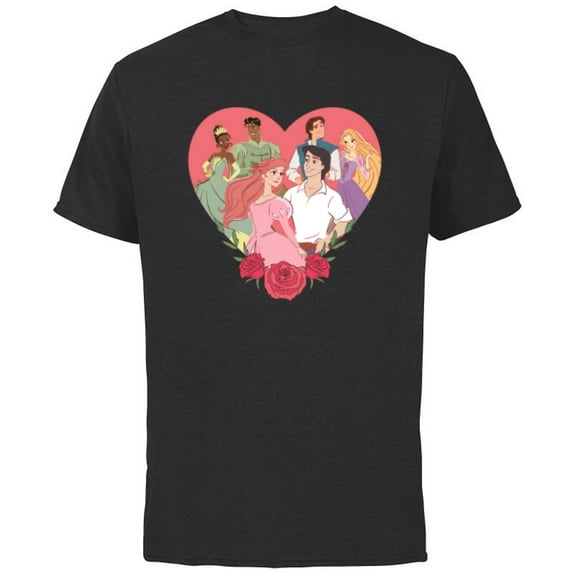 Disney Princess Favorite Movie Couples Valentine’s Day Love - Short Sleeve Cotton T-Shirt for Adults - Customized-Black