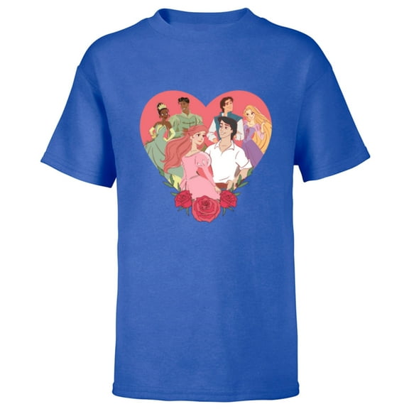 Disney Princess Favorite Movie Couples Valentine’s Day Love - Short Sleeve T-Shirt for Kids - Customized-Royal