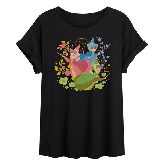 Disney Princess - Flora Fauna and Merryweather - Juniors Oversized Graphic T-Shirt