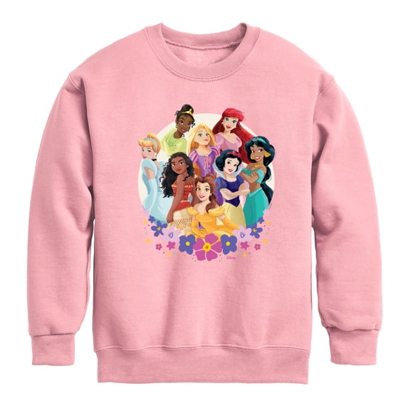 Disney Princess - Floral Group - Youth Girls Crew Fleece Sweatshirt
