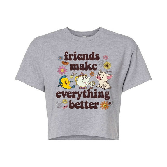 Disney Princess - Flounder Mrs. Pot Pua Friends Make Everything Better - Junior's Cropped T-Shirt