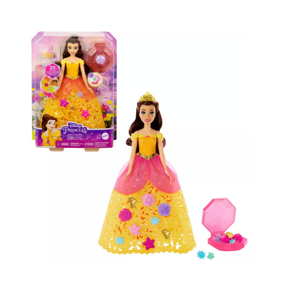 Disney Princess Flower Fashion Belle Doll with 20 Charms Skirt Storage Case New