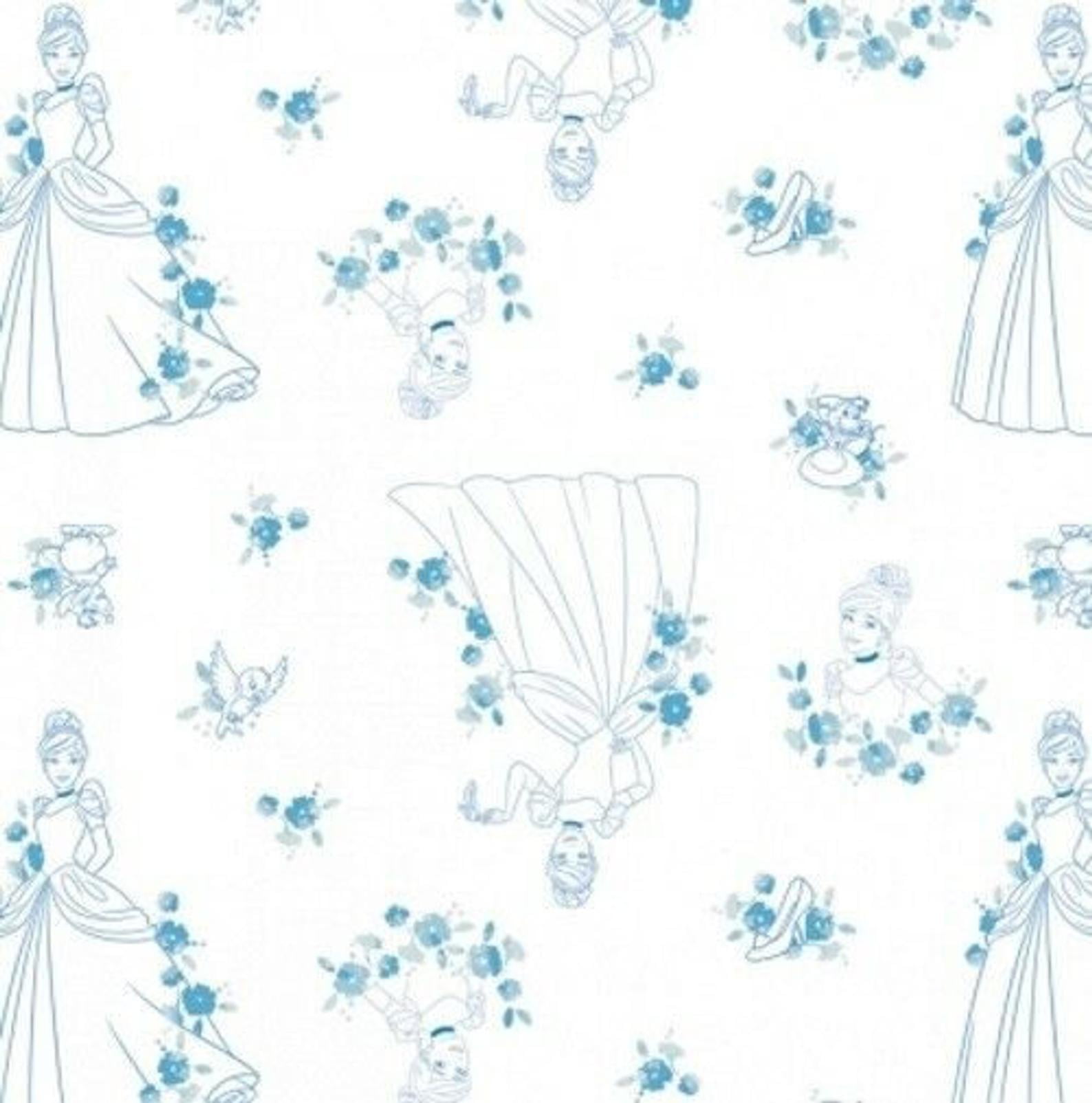 Disney Princess Forever Cinderella Toile Light Blue 100% Cotton Fabric Sold by the Yard