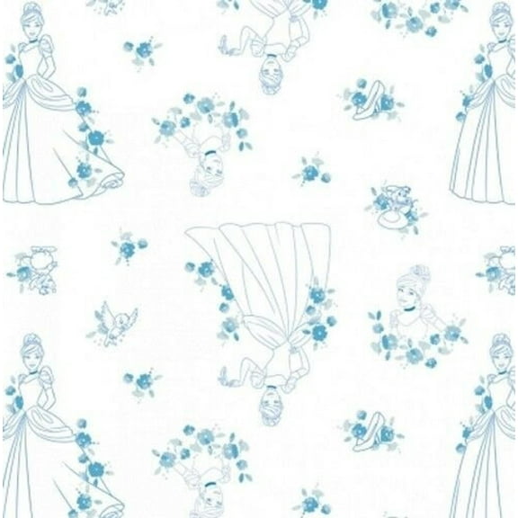 Disney Princess Forever Cinderella Toile Light Blue 100% Cotton Fabric Sold by the Yard