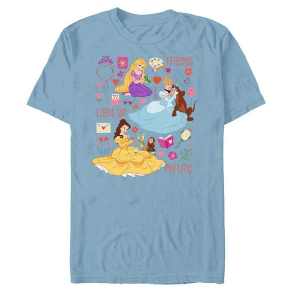Disney Princess Friends Light Up My Life Valentine’s Day - Short Sleeve Blended T-Shirt for Adults - Customized-Ocean Blue